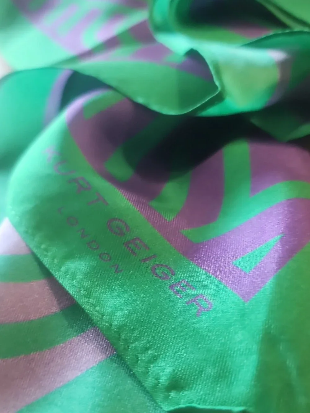 Kurt Geiger Green & Purple Geometric Silk Neck Scarf